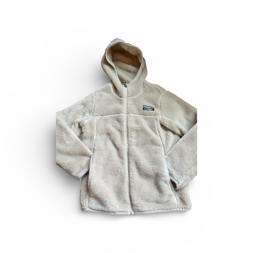L.L. Bean Kids Cream Hooded Fleece Jacket